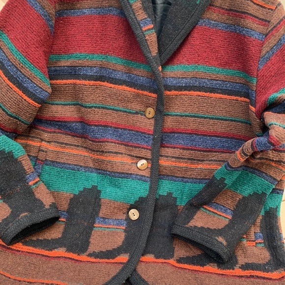 WOOLRICH Vintage Wool Aztec Western Boots Button Down Winter Coat Jacket Large - Picture 8 of 13